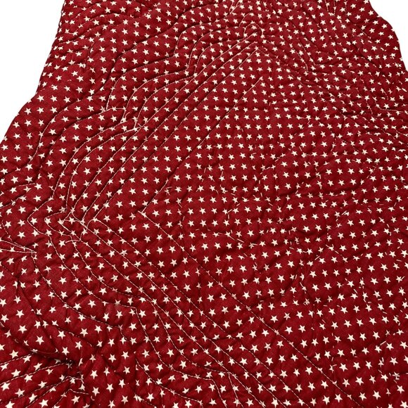 VTG Quilted table runner Maroon star print quilt handmade burgundy 4th july Patr - Picture 10 of 14